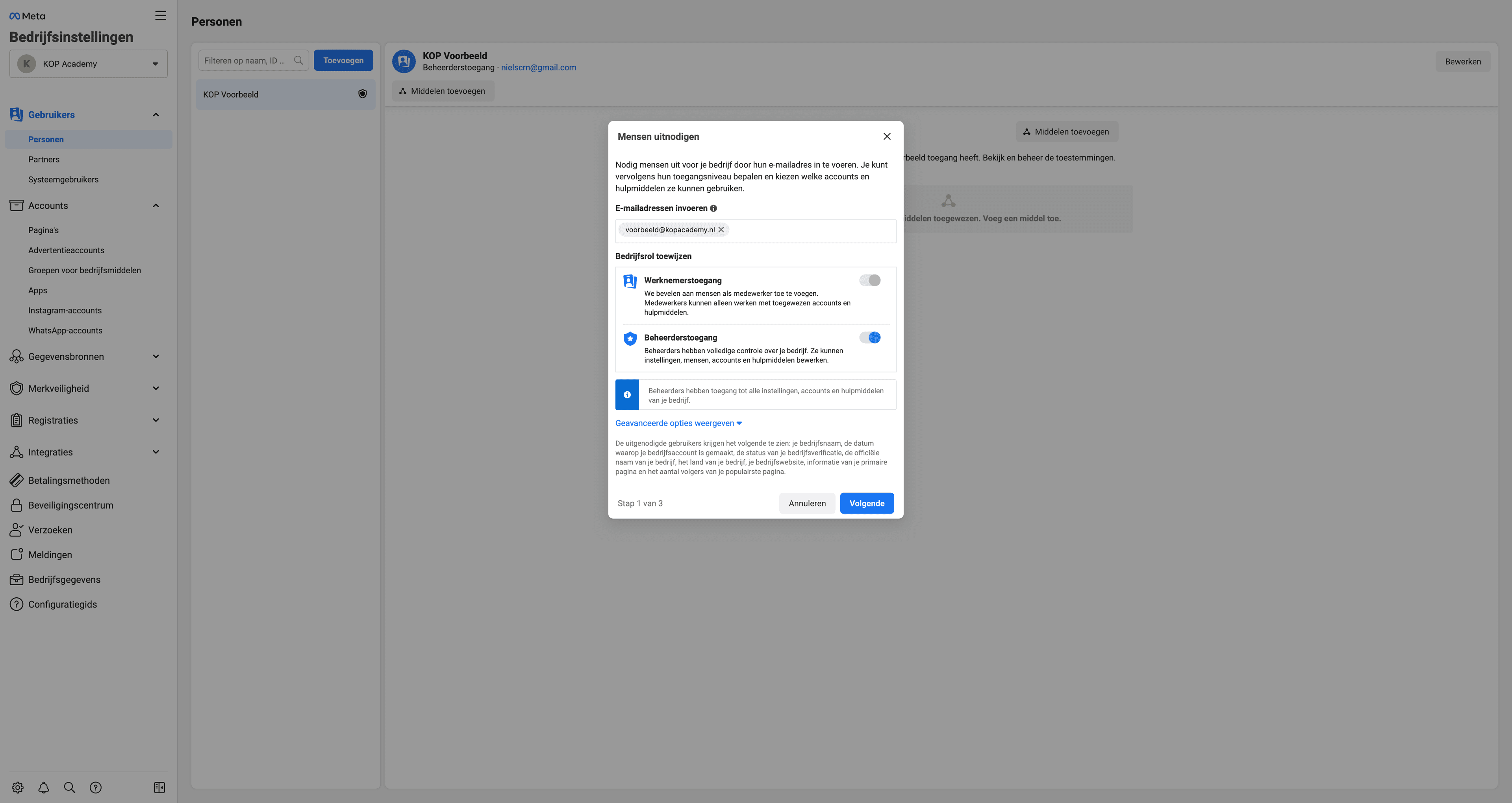 Toegang verlenen tot Facebook Bedrijfsmanager, stap 3
