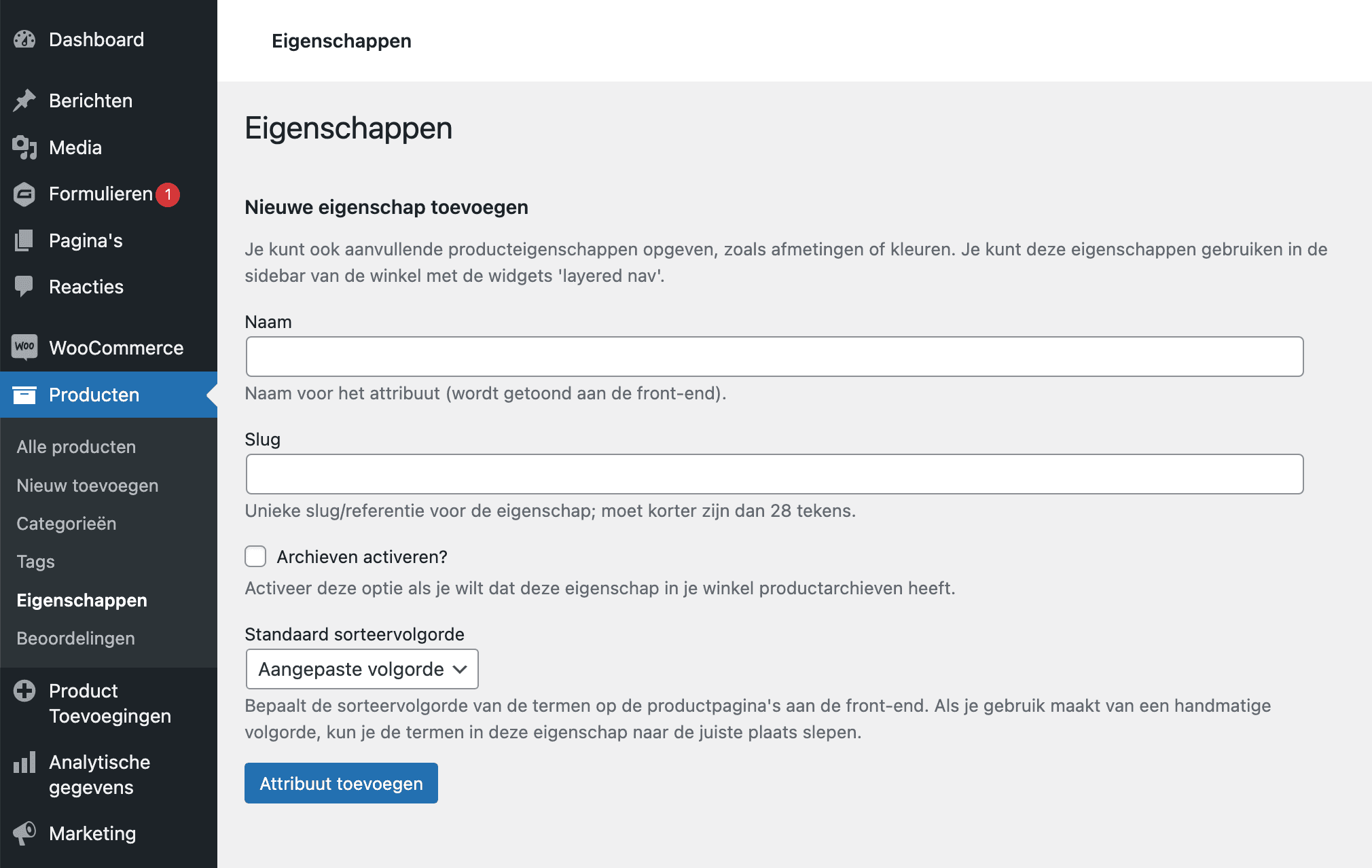 Hoe maak ik een variabel product aan?, stap 1