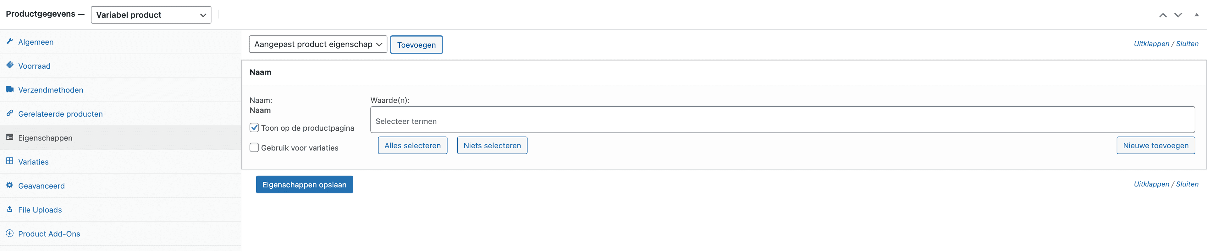 Hoe maak ik een variabel product aan?, stap 5